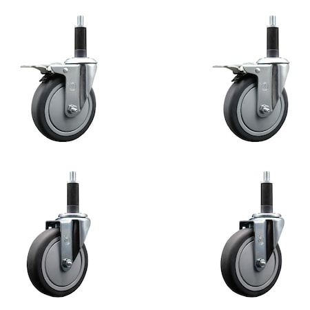 Service Caster 5'' Thermoplastic Rubber Swivel 1'' Expanding Stem Caster Set 2 Total Lock Brakes, 4PK SCC-EXTTL20S514-TPRB-2-S-2-1